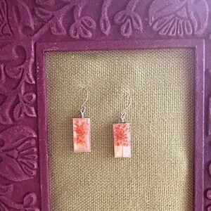 Boho handmade  resin botanical Earrings/ orange flower/ sterling silver ear wire